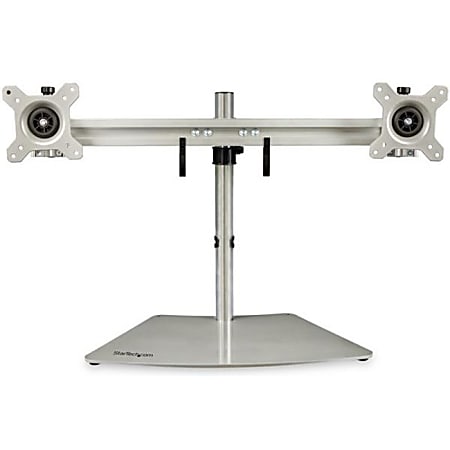 StarTech.com Dual-Monitor Stand - Horizontal - For up to 24 VESA Mount Monitors - Silver - Up to 24 Screen Support - 35.27 lb Load Capacity - 16.1 Height x 37.4 Width - Desktop, Freestanding - Steel, Aluminum, Plastic - Silver