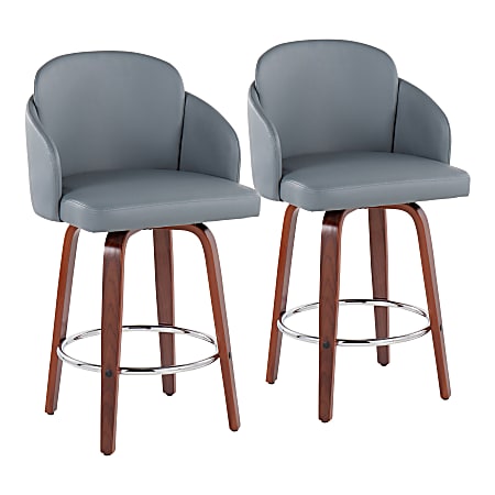 LumiSource Dahlia Faux Leather Counter Stools, Walnut/Gray, Set Of 2