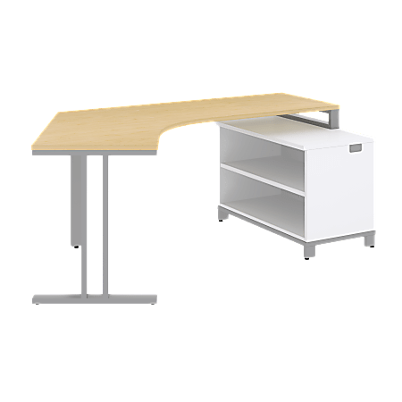 BBF Momentum Dog-Leg Left Desk With 24" Storage, 29 1/2"H x 80"W x 41"D, Natural Maple, Premium Installation Service