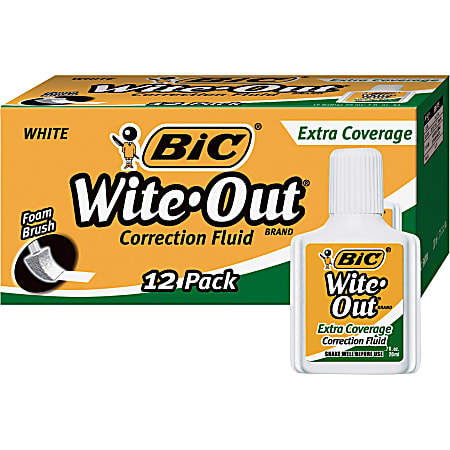 BIC Wite Out Extra Coverage Correction Fluid 20 mL Bottles White