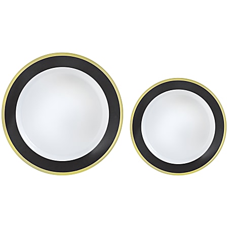 Amscan Round Hot-Stamped Plastic Bordered Plates, Jet Black, Pack Of 20 Plates