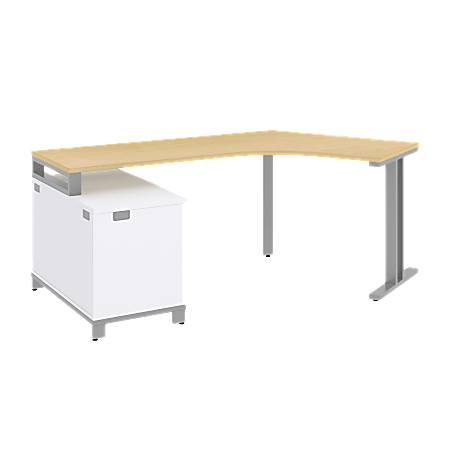 BBF Momentum Dog-Leg Right Desk With 24" Storage, 29 1/2"H x 80"W x 41"D, Natural Maple, Premium Installation Service