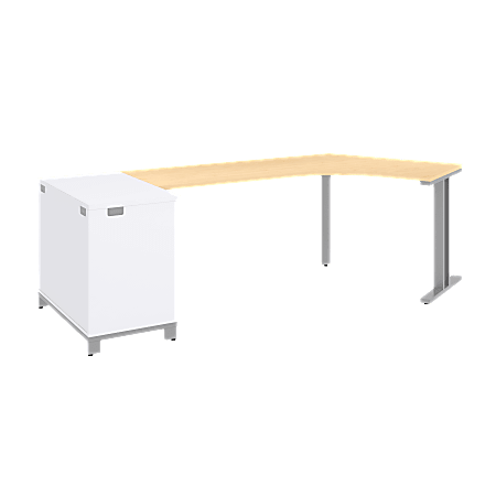 BBF Momentum Dog-Leg Right Desk With 30" Storage, 29 1/2"H x 99 1/2"W x 41"D, Natural Maple, Premium Installation Service