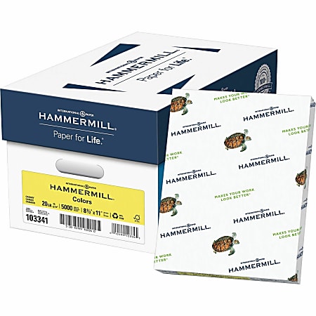 Hammermill® Multi-Use Color Copy Paper, 10 Reams, Canary, Letter (8.5" x 11"), 5000 Sheets Per Case, 20 Lb