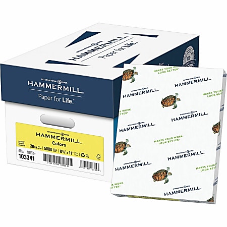 Hammermill® Multi-Use Color Copy Paper, Canary, Letter (8.5" x 11"), 5000 Sheets Per Case, 20 Lb