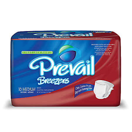 Breezers® By Prevail® Adult Briefs, Medium, 32"-44", White, Box Of 16