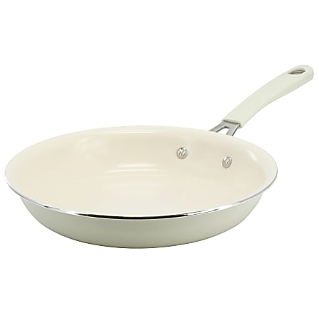 Martha Stewart Everyday Charlemont Ceramic Nonstick Round Aluminum Frying Pan, 10", Linen