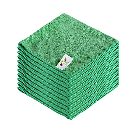 Globe Commercial Products Microfiber Cloths, 16” x 16", Green, Pack Of 10 Cloths