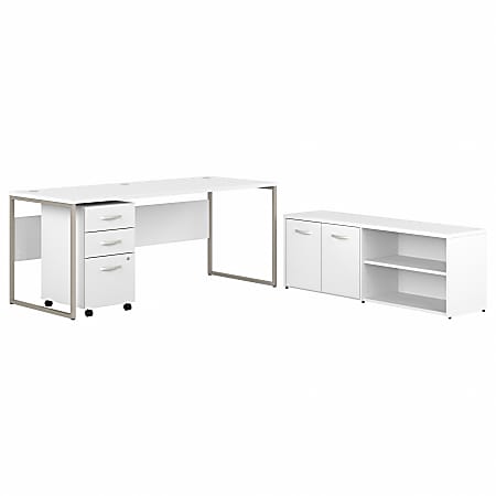 Bush® Business Furniture Hybrid 72"W x 30"D Computer Table Desk With Storage And Mobile File Cabinet, White, Standard Delivery