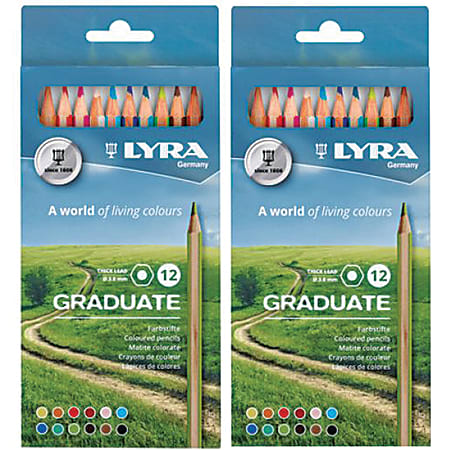 Dixon® Lyra Graduate Colored Pencils, 3.8 mm, Assorted Colors, 12 Pencils Per Cardboard Box, Pack Of 2 Boxes