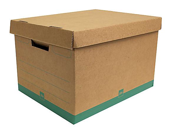 Office Depot Brand Medium Quick Set Up Corrugated Medium Duty Storage Boxes  With Lift Off Lids And Built In Handles LetterLegal Size 15 x 12 x 10  100percent Recycled KraftGreen Case Of 5 - Office Depot