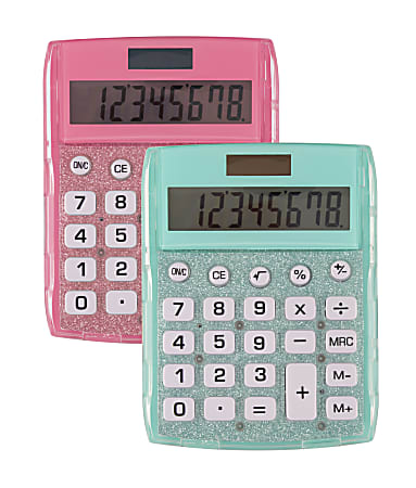 Ativa® 8-Digit Desktop Calculator, Assorted Glitter Colors, DD-611G
