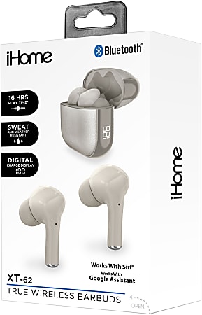 Bytech iHome XT-62 True Wireless Bluetooth In-Ear Earbuds, Gray, HMAUBE233GY