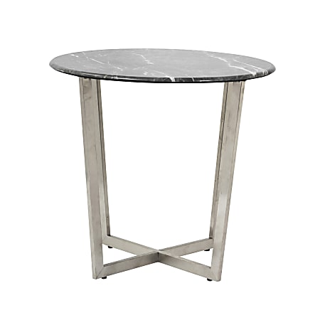 Eurostyle Llona Round Side Table, 22-1/8”H x 23-3/5”W x 23-4/5”D, Brushed Steel/Black Marble