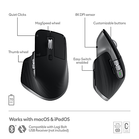 Logitech MX Master 3 Advanced Wireless Mouse Ultrafast Scrolling Use on Any  Surface Ergonomic 4000 DPI USB C Black - Office Depot