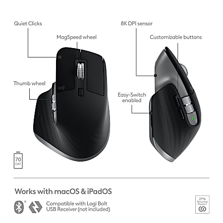 マウス・トラックボール Logitech MX MASTER 3S Logitech MX Master 3S Silent Wireless Mouse, USB-C