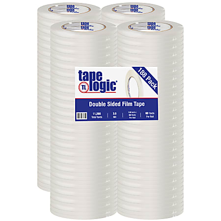 Tape Logic® Double-Sided Film Tape, 3" Core, 0.25" x 180', White, Pack Of 188