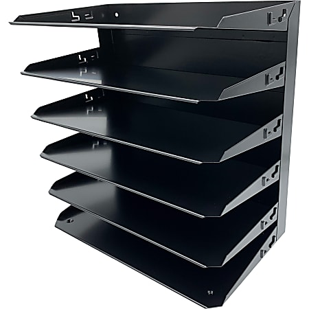 Huron Horizontal Slots Desk Organizer - 6 Compartment(s) - Horizontal - 15" x 15"x 8.66" Depth - Durable, Label Holder - Black - Steel - 1 Each