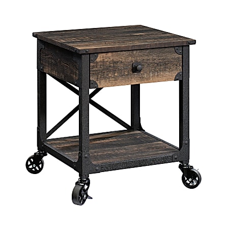 Sauder® Steel River Mobile Side Table, 23"H x 22-1/2"W x 21-11/16"D, Carbon Oak