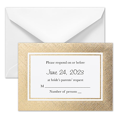 Custom Premium Wedding & Event Response Cards With Envelopes, 4-7/8" x 3-1/2", Lovely In Linen, Box Of 25 Cards