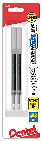 Pentel EnerGel Liquid Gel Pen Refill, 0.3 mm, Black, Pack Of 2