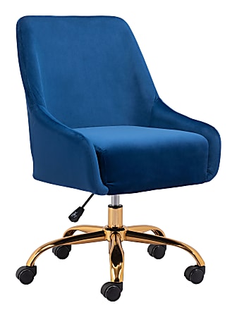 Zuo Modern Madelaine Ergonomic High-Back Office Chair, Blue/Gold