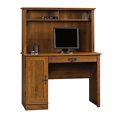 Oak computer desk with hutch top