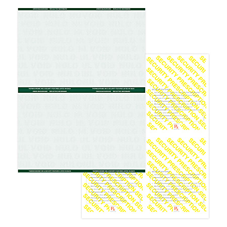 High Security Medicaid Compliant Laser RX Prescription Paper Stock – 4 Up, On 8.5" x 11" Perforated Sheet, Green, Pack Of 1,000 Sheets
