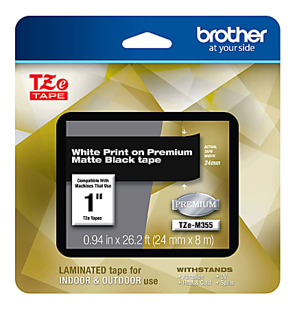 Brother TZE Premium Matte Laminated Tape, 0.94" x 26.2', White/Black