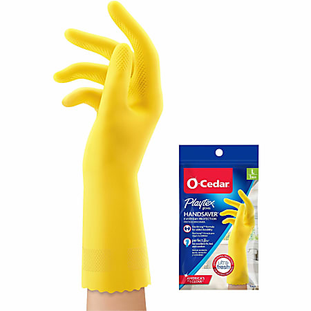 O-Cedar Playtex Handsaver Gloves - Hot Water, Chemical Protection - X-Large Size - Latex, Nitrile, Neoprene - Yellow - Long Lasting, Durable, Anti-microbial, Odor Resistant, Comfortable, Textured Fingertip, Textured Palm, Reusable - For Household - 2