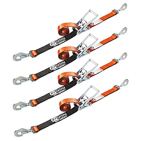 Rytash Tie-Down Ratchet Straps With Twisted Snap Hooks, 2" x 114", Red/Black, Pack Of 4 Straps