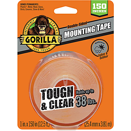 Gorilla Tough & Clear Mounting Tape - 12.50 ft Length x 1" Width - 1 Each - Clear