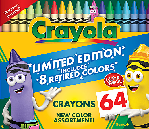 Crayola 64 Count Crayons, With 8 Retired Crayola Crayon Colors, Coloring Set, Gift for Kids Ages 3 &amp; Up