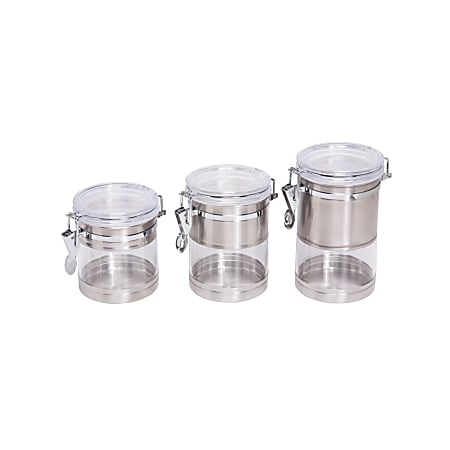 Honey-Can-Do 4-Piece Round Stainless & Acrylic Canister Set, 4", Chrome/Clear