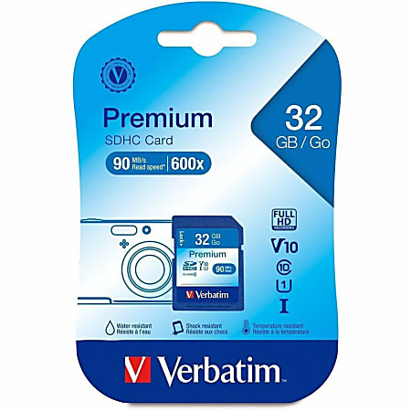 Verbatim 32GB Premium SDHC Memory Card, UHS-I V10 U1 Class 10, Up to 90MB/s Read Speed