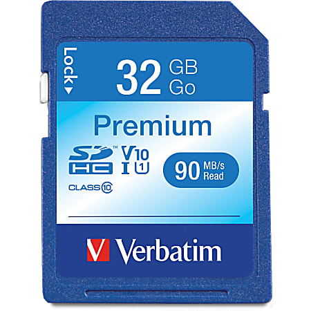 Verbatim 32GB Premium SDHC Memory Card, UHS-I V10 U1 Class 10, Up to 90MB/s Read Speed