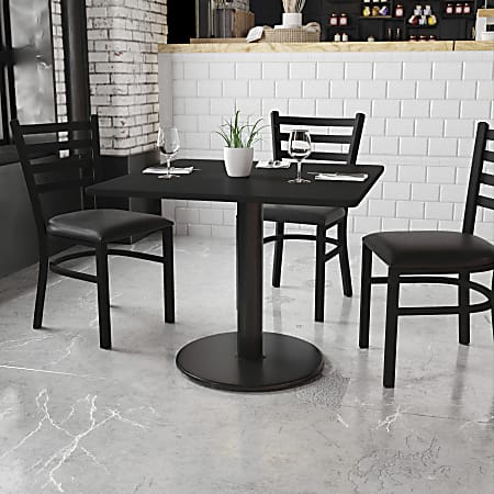 Flash Furniture Square Laminate Table Top With Round Table Height Base, 31-3/16”H x 36”W x 36”D, Black