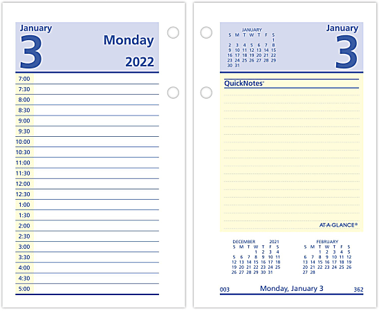 AT-A-GLANCE® QuickNotes Daily Loose-Leaf Desk Calendar Refill, 3-1/2" x 6", January To December 2022, E51750