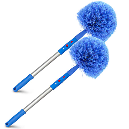 Gritt Commercial Cobweb Duster Brush With Pole, 6-11/16" Brush/20" Pole, Blue/Silver, Pack Of 2