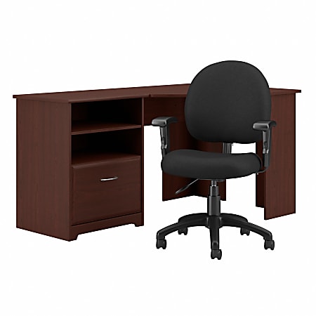 Bush Furniture Cabot 60"W Corner Desk And Office Chair, Harvest Cherry, Standard Delivery