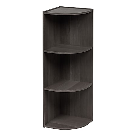 IRIS 35"H Curved 3-Shelf Corner Bookcase, Gray