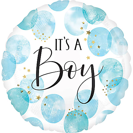 Amscan Baby Foil Balloon, Circle, 28", Baby Boy Blue Watercolor