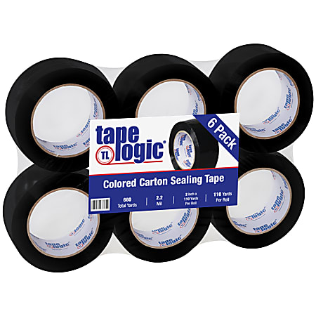 Tape Logic® Carton-Sealing Tape, 3" Core, 2" x 110 Yd., Black, Pack Of 6