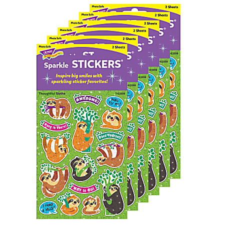 Trend Thoughtful Sloths Sparkle Stickers, Assorted Colors, 32
