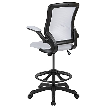 Flash Furniture Mid Back Mesh Ergonomic Drafting Chair with Adjustable Foot Ring and Flip Up Arms White Office Depot