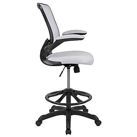 Maykoosh White Flip-Top Ergonomic Mesh Drafting Swivel Desk Chair Lumbar Support, Height Adjustable with Foot Ring