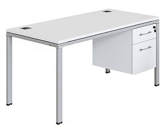 Boss Office Products Simple System Workstation Desk With Pedestal, 71" x 30", White