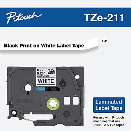 Brother TZe 211 Black On White Tape 0.25 x 26.2 - Office Depot