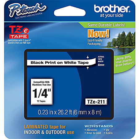 Brother TZe 211 Black On White Tape 0.25 x 26.2 - Office Depot
