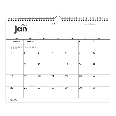2026 Blue Sky Monthly Wall Calendar 15 x 12 To Do January To December ...